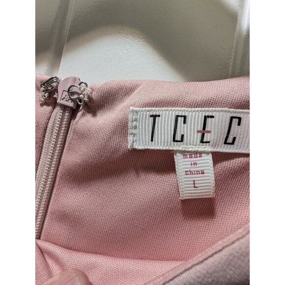 TCEC Puff Sleeve Fitted Waist Pink Mini Dress Spring Summer Size L - Picture 3 of 8